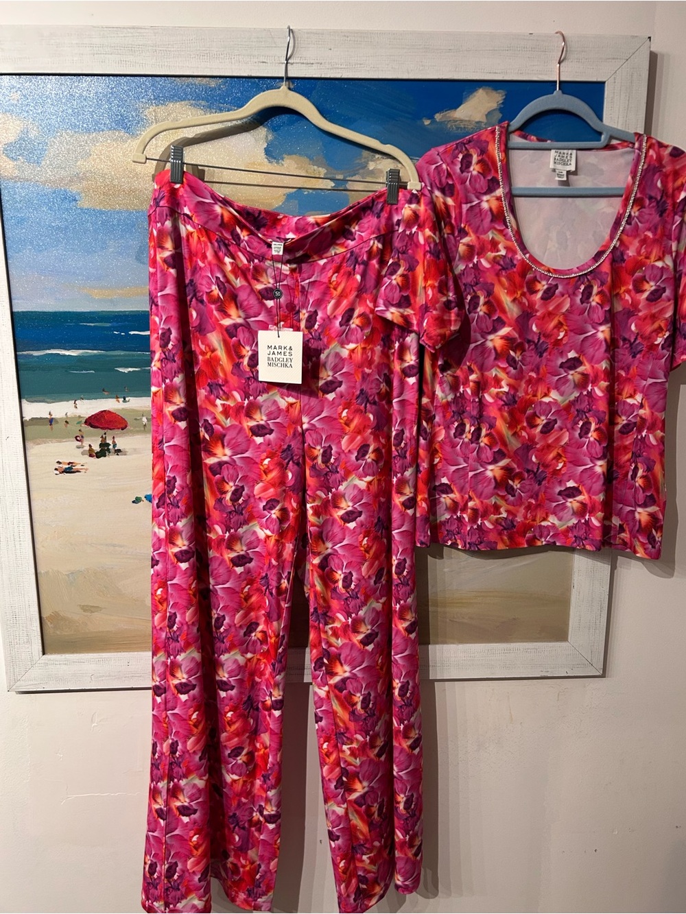 Badgley Mischka Floral pants and top  set L